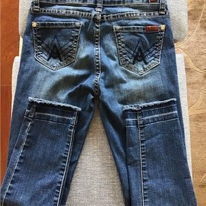 7FAM A Pocket Jeans Girls Raw Hem‎ Holes Distressed Ripped Denim Stretch